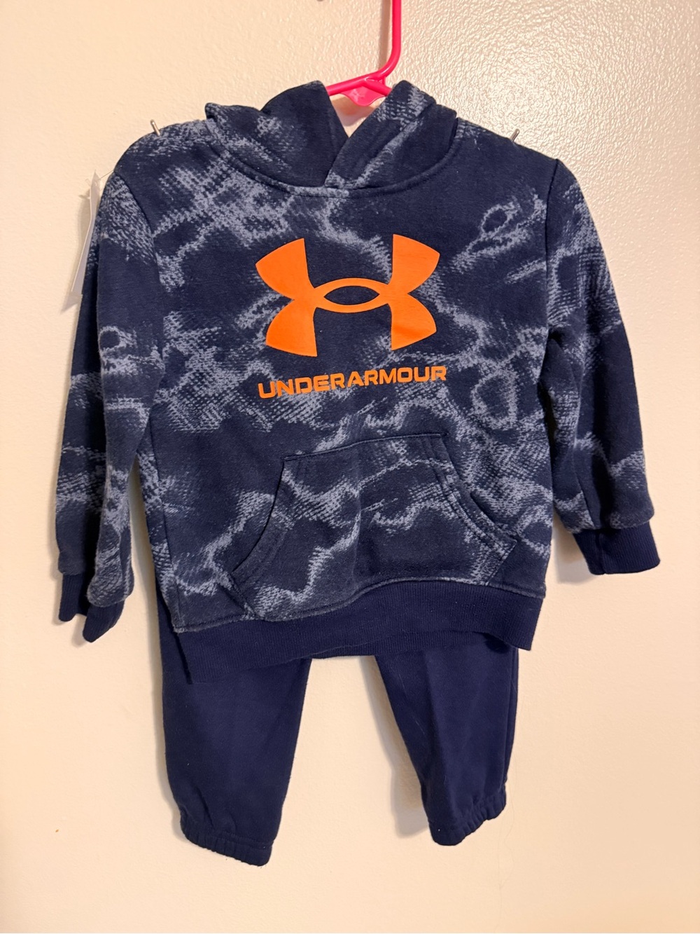 Under Armour Toddler Boys 18M Hoodie Jogger Set Navy Camo Orange Logo 2-Piece